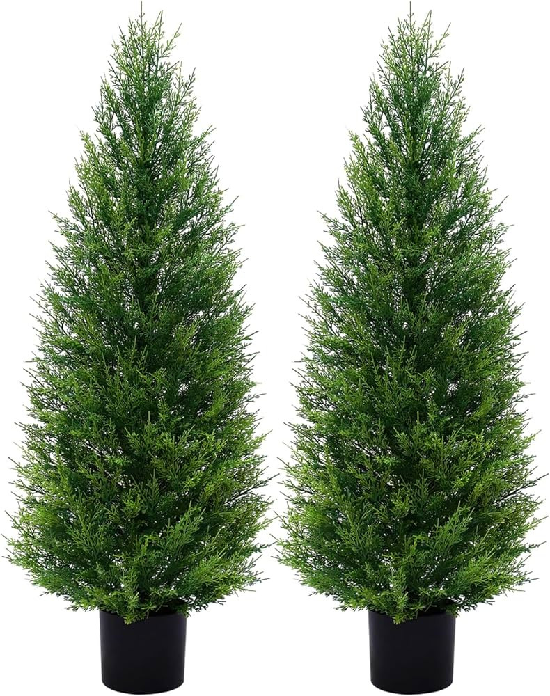 2Pack 4ft Outdoor Artificial Cedar Topiary Trees, All-Weather Faux Pine for Home Porch Entryway D... | Amazon (US)