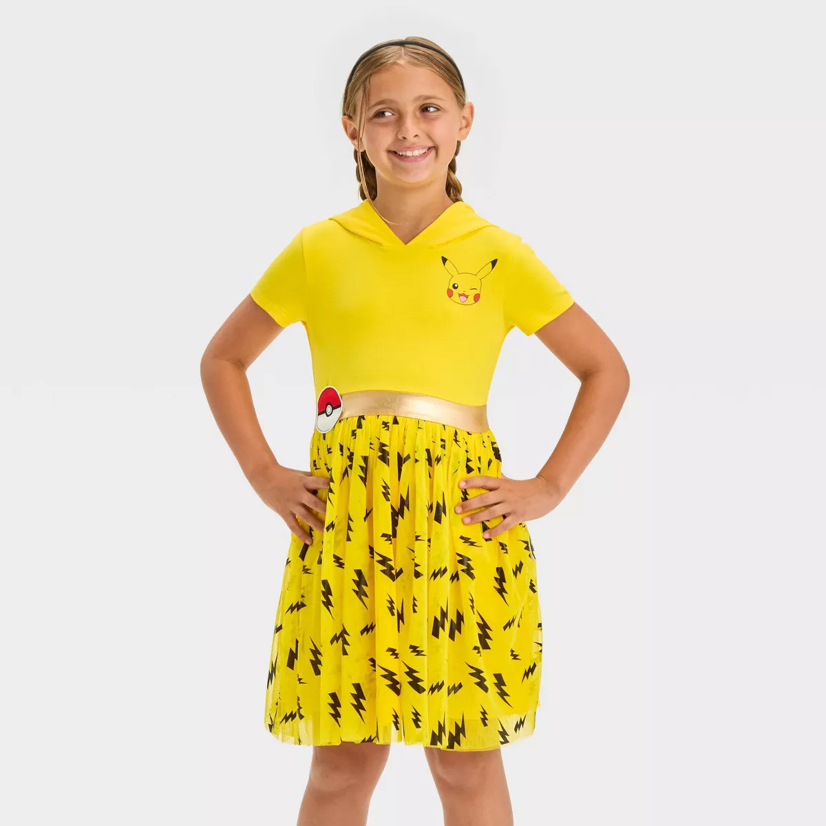 Girls' Pokémon Pikachu Cosplay Short Sleeve Tutu Dress - Gold/Black/Yellow | Target