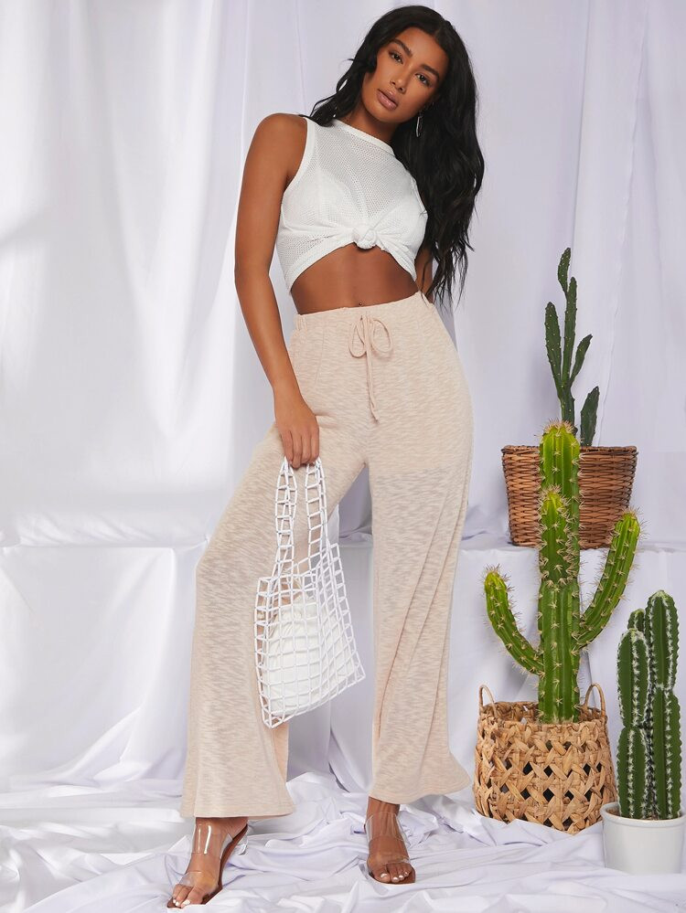 SHEIN Drawstring Waist Wide Pants | SHEIN