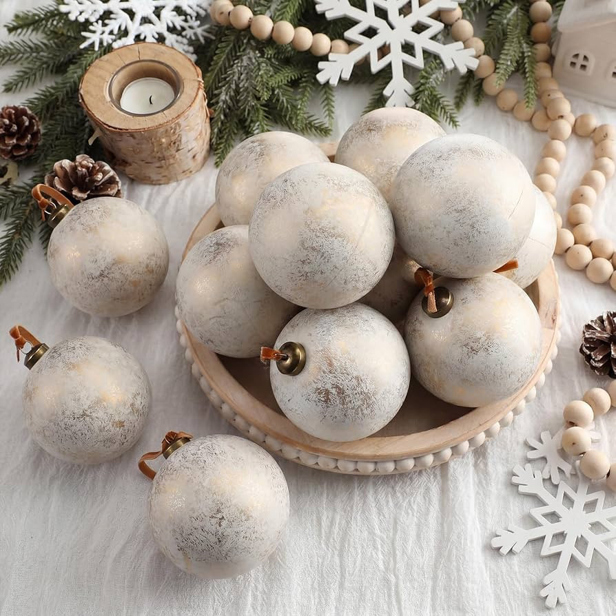 Yunlly 12 Pcs Neutral Christmas Ornament, Ivory White, 4'' | Amazon (US)
