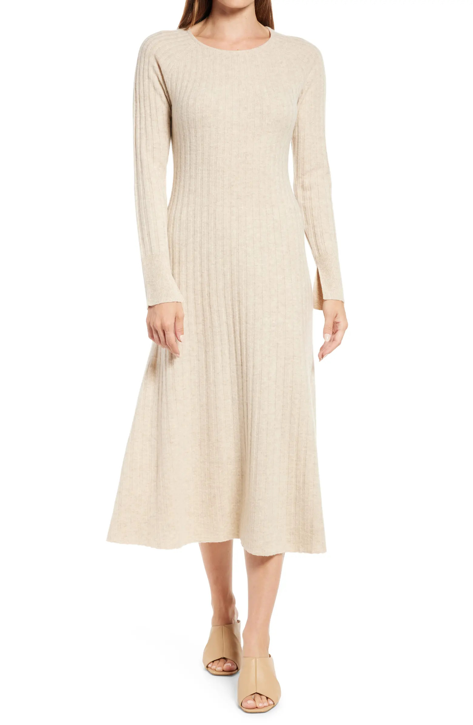Rib Long Sleeve Midi Sweater Dress | Nordstrom