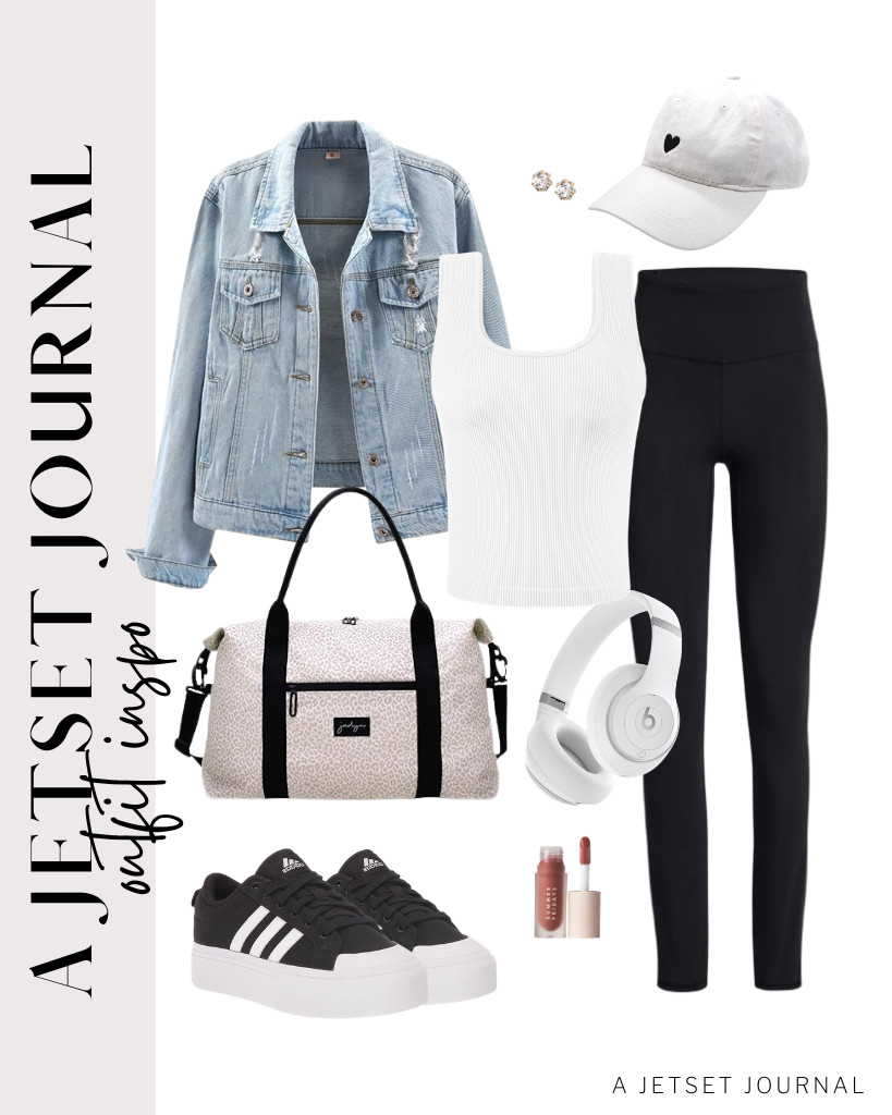 I decided to go with a fitted tank top and comfy leggings for this outfit. Then a Kedera denim jacket on top. Style with this travel bag and Adidas platform sneakers. Finish off with Beats Studio Pro Premium headphones. 

#LTKSeasonal #LTKSaleAlert #LTKTravel 

 