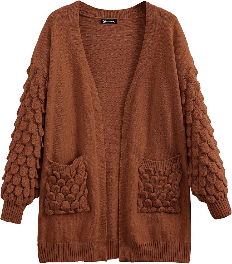 PRETTYGARDEN Women's Fall Open Front Cardigans Casual Long Sleeve V Neck Chunky Knit Sweater Coat... | Amazon (US)