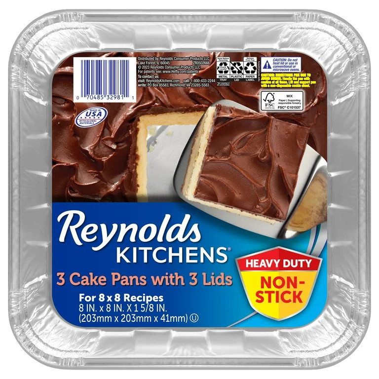 Reynolds Kitchens Bakeware Aluminum Pans with Lids, Blue, 8x8 Inch, 3 Count | Walmart (US)