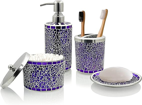 LushAccents Bathroom Accessories Set, 4-Piece Decorative Glass Bathroom Accessories Set, Soap Dis... | Amazon (US)