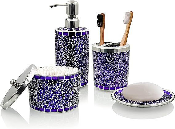 LushAccents Bathroom Accessories Set, 4-Piece Decorative Glass Bathroom Accessories Set, Soap Dis... | Amazon (US)