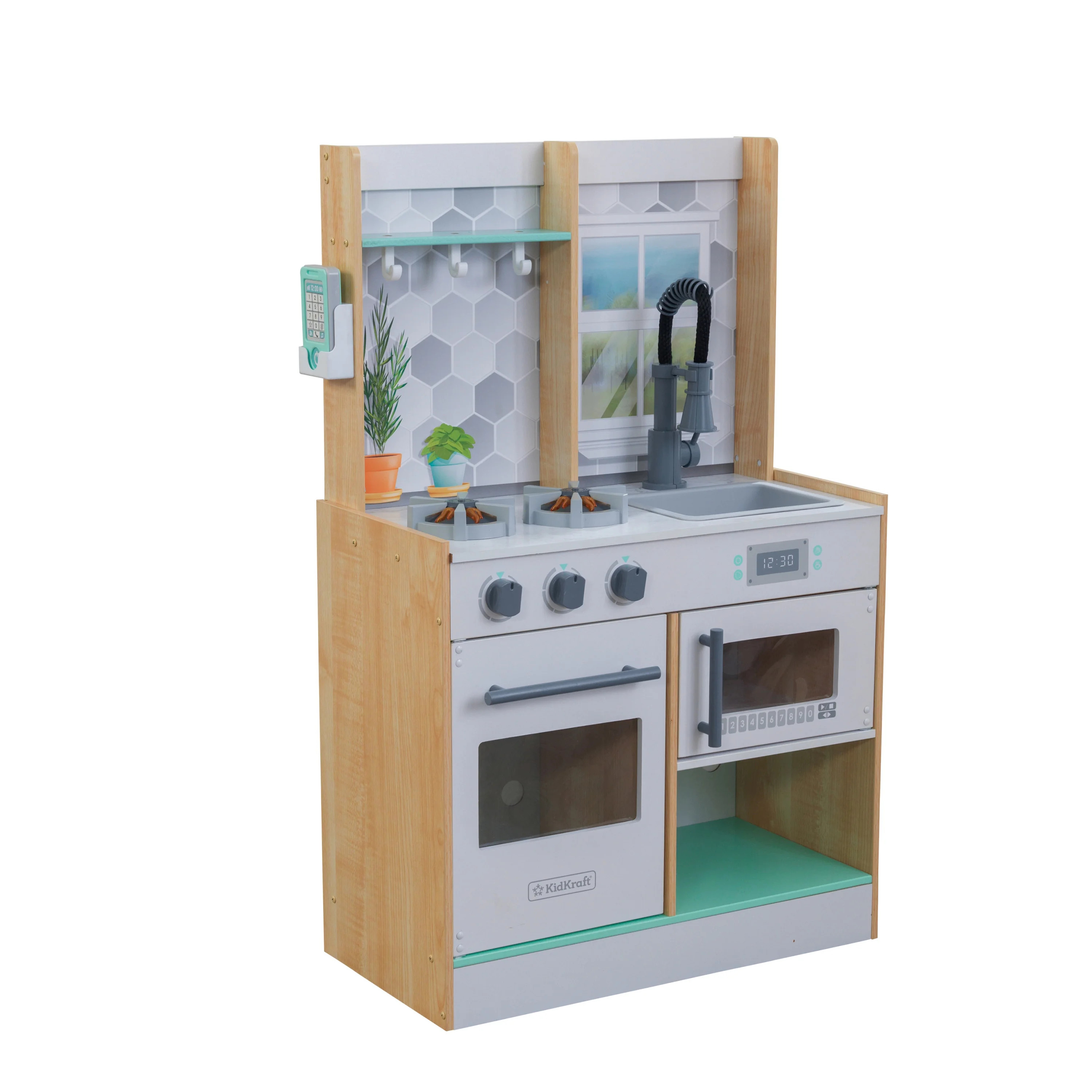 KidKraft Let's Cook Wooden Play Kitchen - Natural with 1 Piece Accessory Play Set - Walmart.com | Walmart (US)