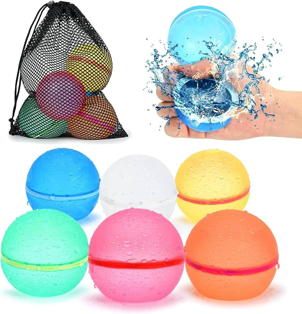 98K Reusable Water Balloons 6Pcs with Mesh Bag, Self Sealing Silicone Ball Latex-Free, No Clean H... | Amazon (US)