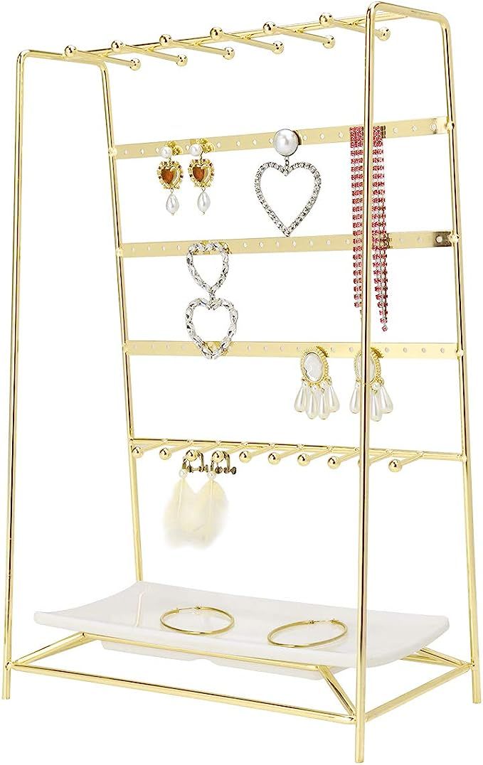 Jewelry Organizer, MORIGEM 5 Tier Jewelry Stand, Decorative Jewelry Holder Display with White Tra... | Amazon (US)