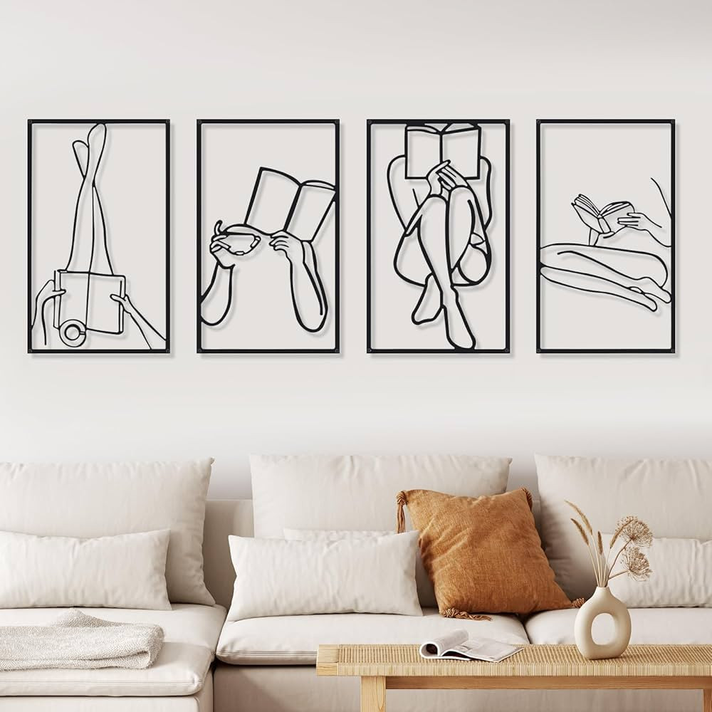 Cindeer Metal Minimalist Abstract Woman Wall Art, 4 Pcs Unframed Wall Art Decor, Modern Single Li... | Amazon (US)