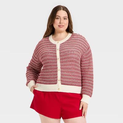 Women's Valentine's Day Cardigan Sweater - Universal Thread™ Red Striped XXL | Target
