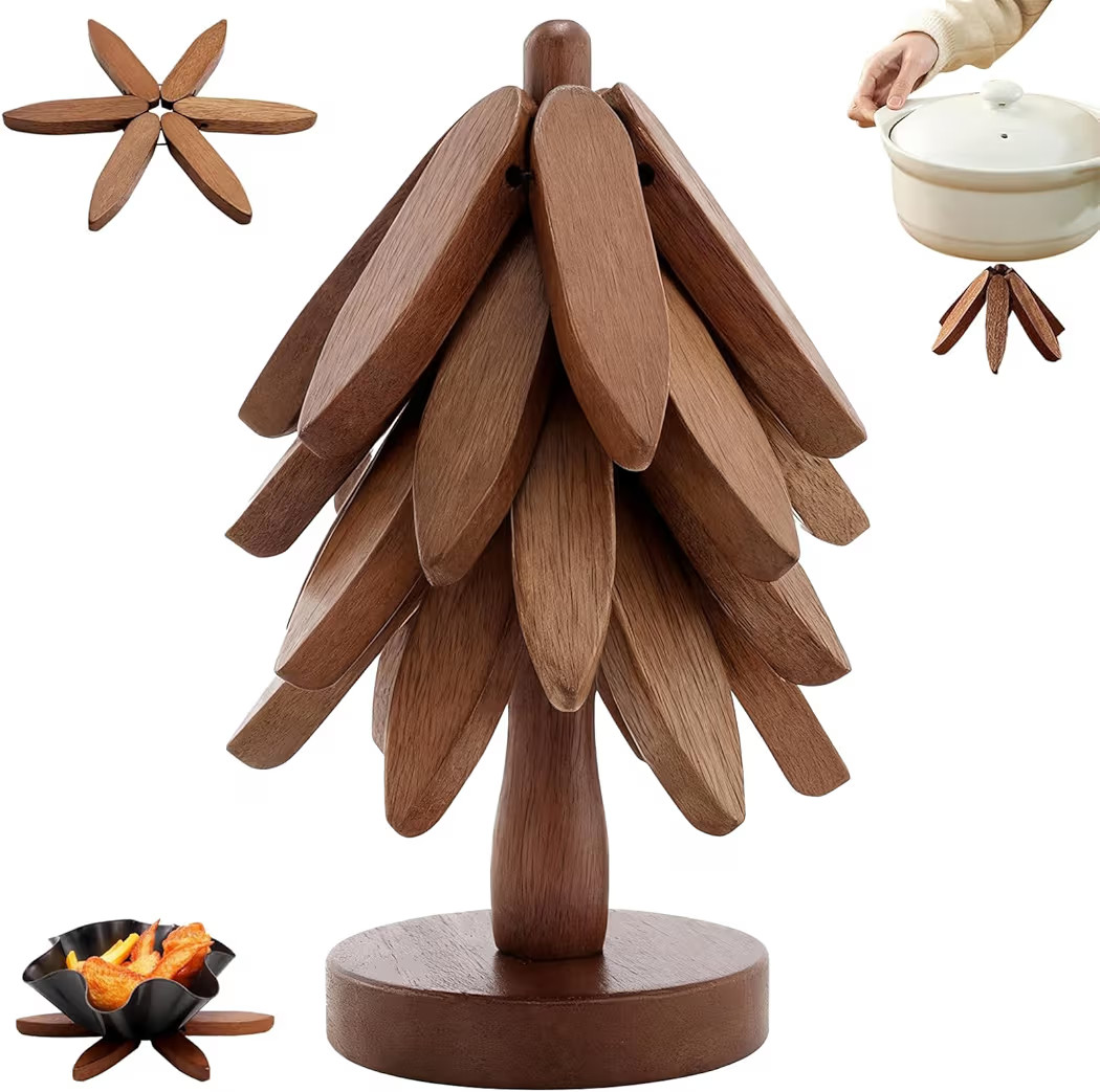 Wooden Trivet Tree, 4 Trivets + 1 Stand for Hot Dishes, Natural Tree Trivet Set, Multi-Functional... | Amazon (US)