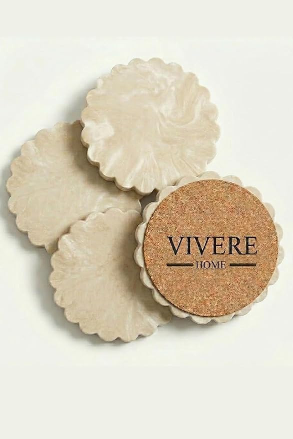 Concrete Stone Coasters Set of 4, Coffee Table Decor, Cute Coasters for Drinks, Non-Slip Cork Bac... | Amazon (US)