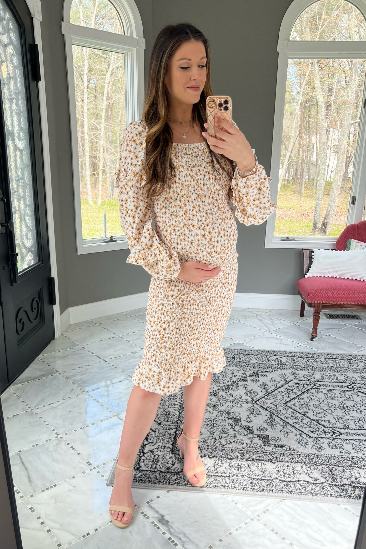 Baby shower dress idea, bridal shower dress, body con dress, puff sleeve dress, yellow floral dress, midi dress, square neck dress, bump friendly style, maternity style 

#LTKFind #LTKunder50 #LTKbump