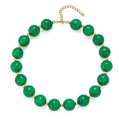 GLUBU Green resin Chunky Beaded Necklace for Women Boho Summer Beach Necklace Gifts for Beach Vacation Pool Party Music Festivals Everyday Outfits statement necklaces Gift For Her | Amazon (US)
