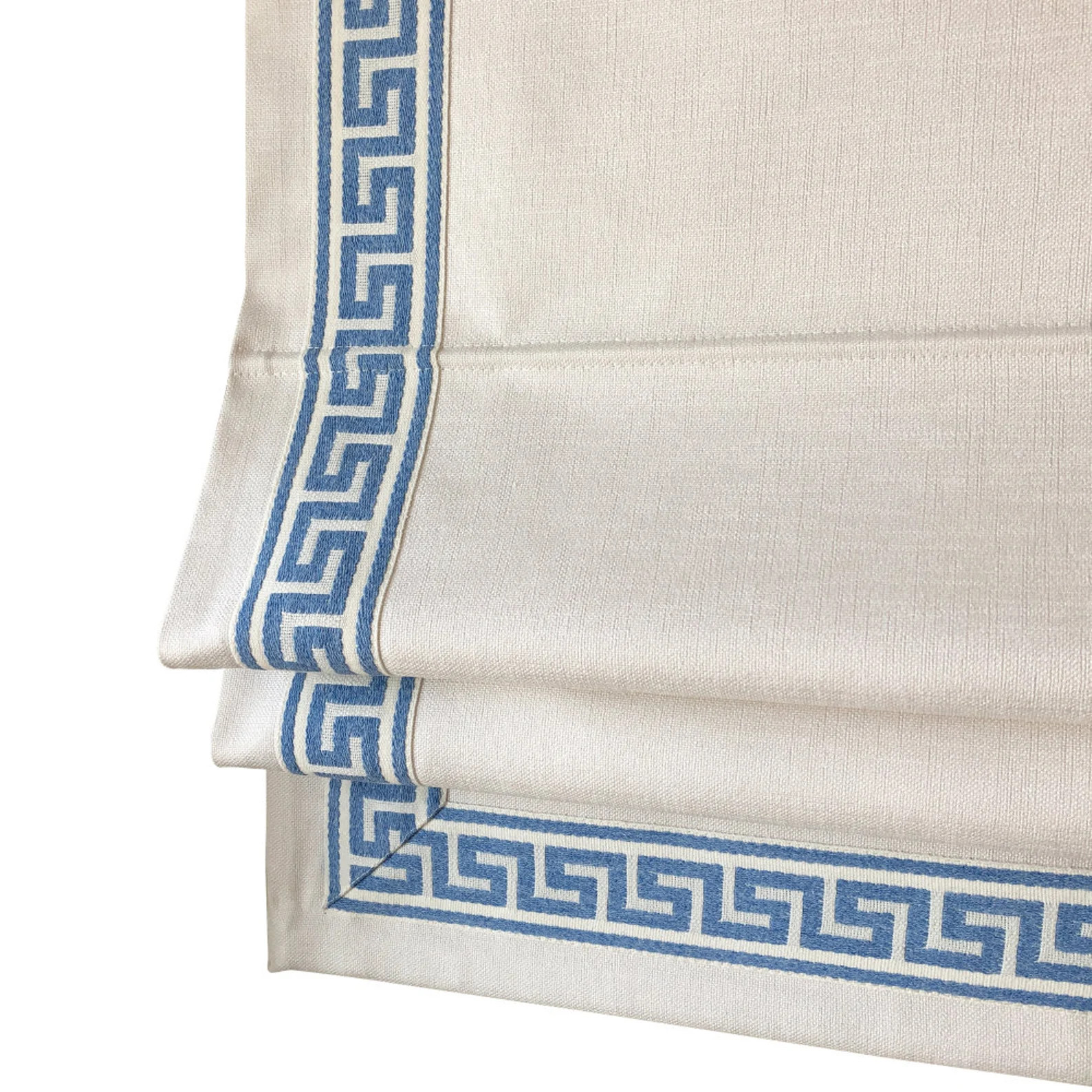 Cordless Roman Shade, Flat Roman Shade white With Greek Key Trim, Linen Roman Shade With Premium ... | Etsy (US)