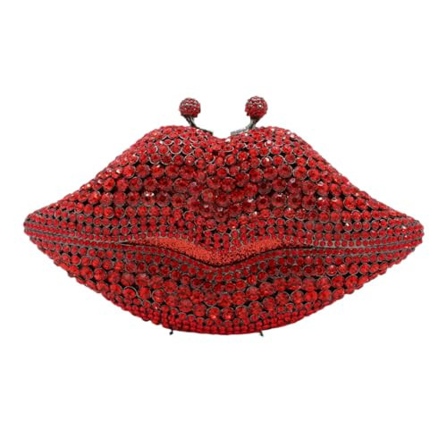 GBWYI Women Sparkling Lip Evening Bag Rhinestone Clutch Luxury Purse Crystal Clutch for Wedding Party Prom Red A | Amazon (US)