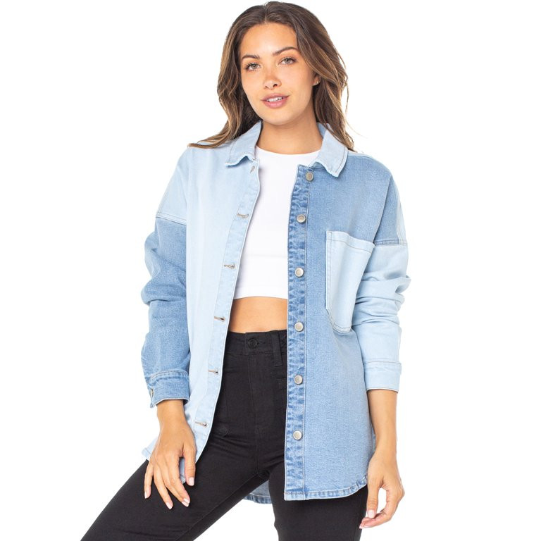 Celebrity Pink Women’s Juniors and Junior Plus Denim Shacket, Sizes XS-3X | Walmart (US)