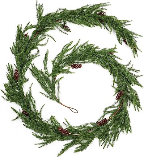 9 Feet Artificial Norfolk Pine Garland with Pine Cones for Christmas Decorations, Real Touch Gree... | Amazon (US)