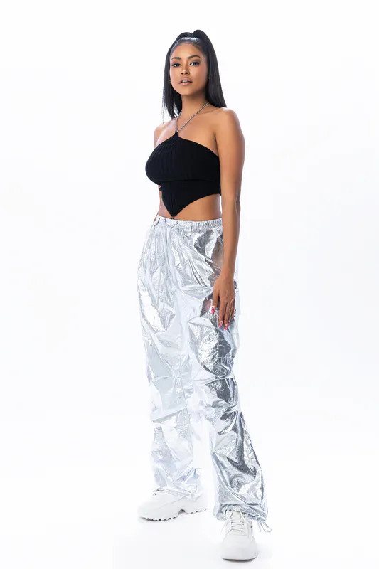 Personal Code Metallic Parachute Cargo Pants - Grey - M | Verishop