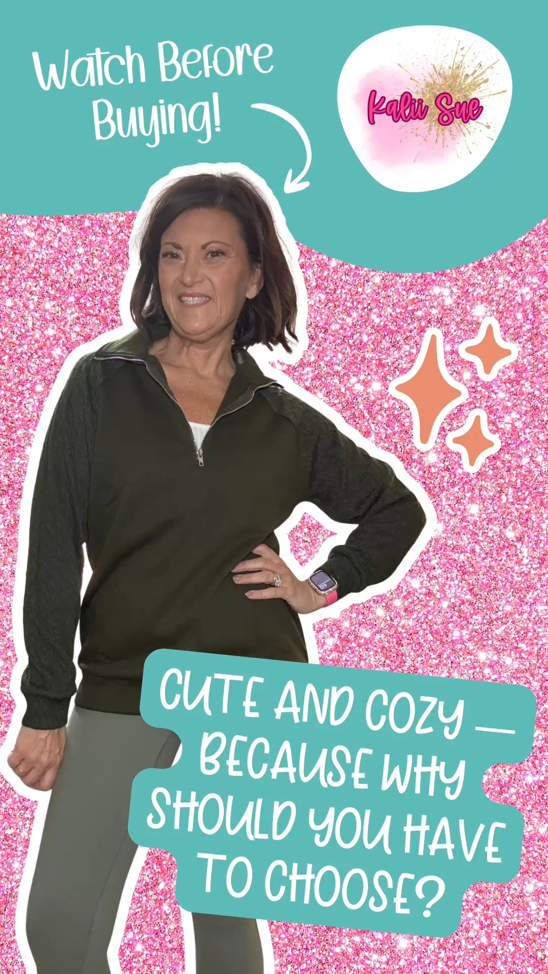 Can we please talk about how a pullover can be both genuinely cute and genuinely cozy at the same time — because this Zeagoo quarter zip in dark army green is doing both and I refuse to take it off.
The cable knit sleeve detail is what gets me every single time. It takes what could be a basic sweatshirt and makes it feel intentional and fashion forward without adding any extra effort on your part. The quarter zip adds just enough polish that you can wear this and actually look like you planned your outfit. Drop shoulder, loose oversized fit, fleece interior that is soft and warm without being heavy — this is the pullover that works just as hard as you need it to.
Army green is such a perfect neutral for this — it pairs with everything from wide leg pants and jeans to leggings and joggers, and it photographs beautifully. The quarter zip trend is having a serious moment right now and this Amazon version delivers the look without the designer price tag. Cozy enough for a lazy Sunday, cute enough to actually leave the house in. That is the sweet spot and this pullover found it. 

 