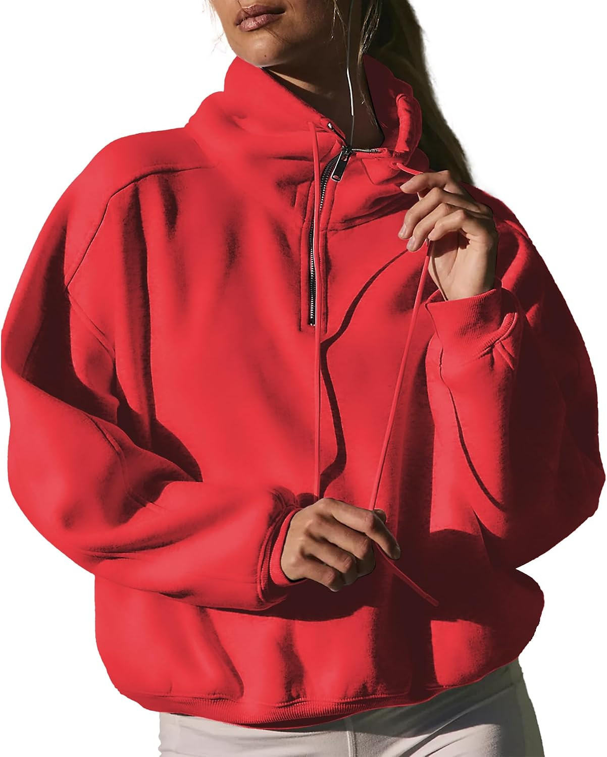 Womens Half Zip Pullover Sweatshirt Oversized Long Sleeve Drawstring Lapel Sweatshirts Fall Trendy Tops With Pockets | Amazon (US)