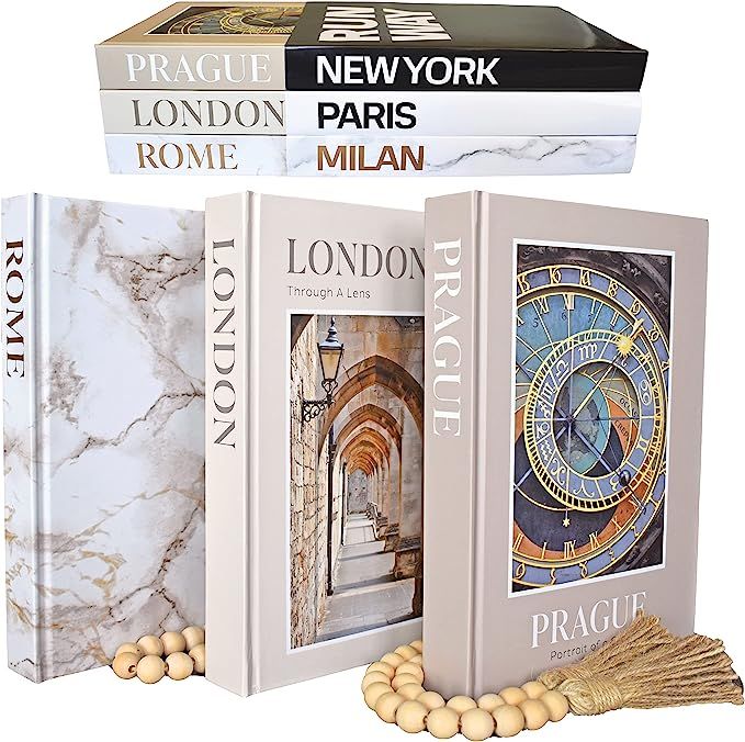 Dual Display Large Premium Decorative Books with Blank Pages, Removable Dust Covers, Wooden Bead ... | Amazon (US)