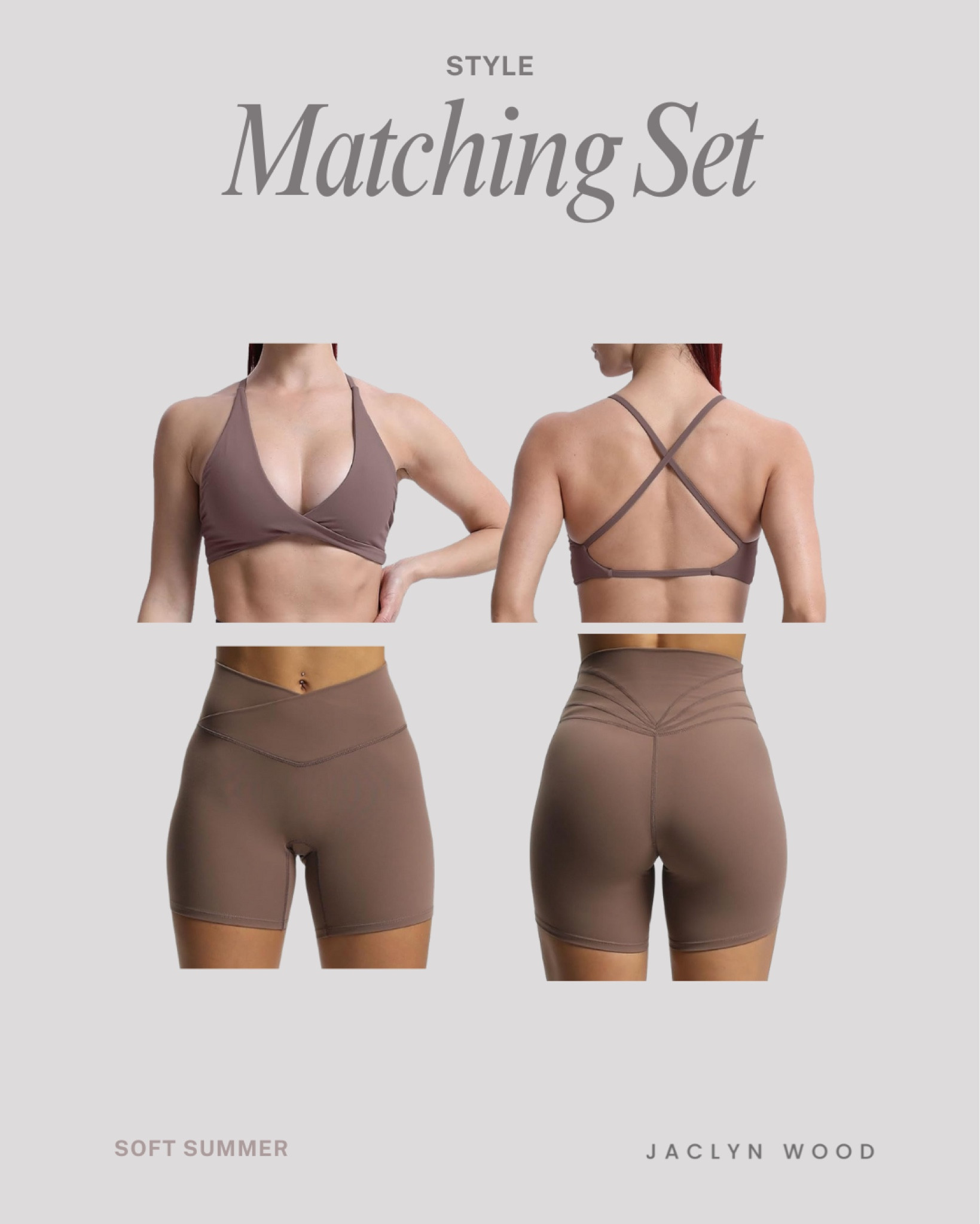 Active set, bra and shorts, in my favorite muted brown color (soft summer season color palette)

#LTKStyleTip #LTKActive #LTKFitness