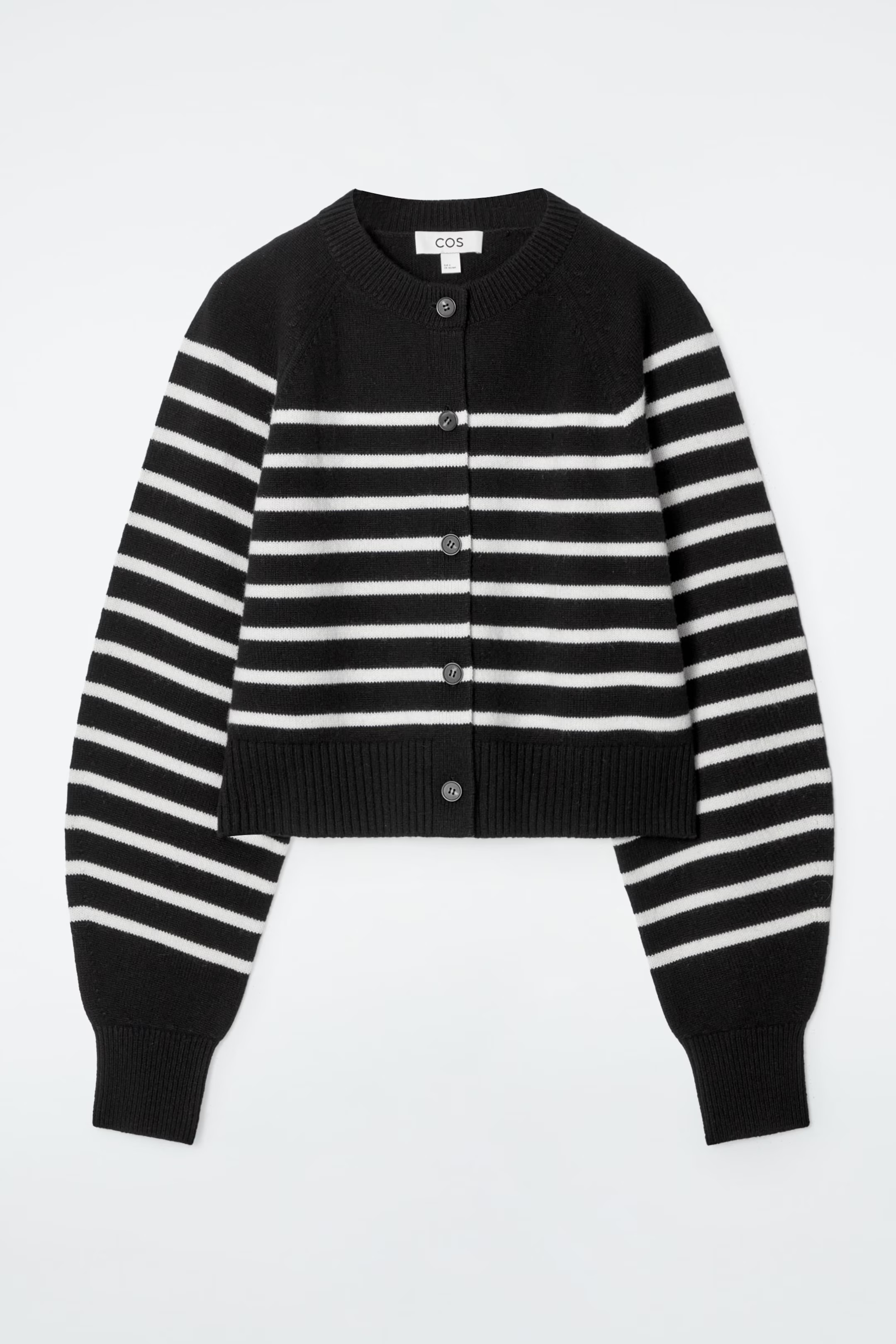 CROPPED WOOL CARDIGAN - BLACK / WHITE / STRIPED | COS US | COS (US)