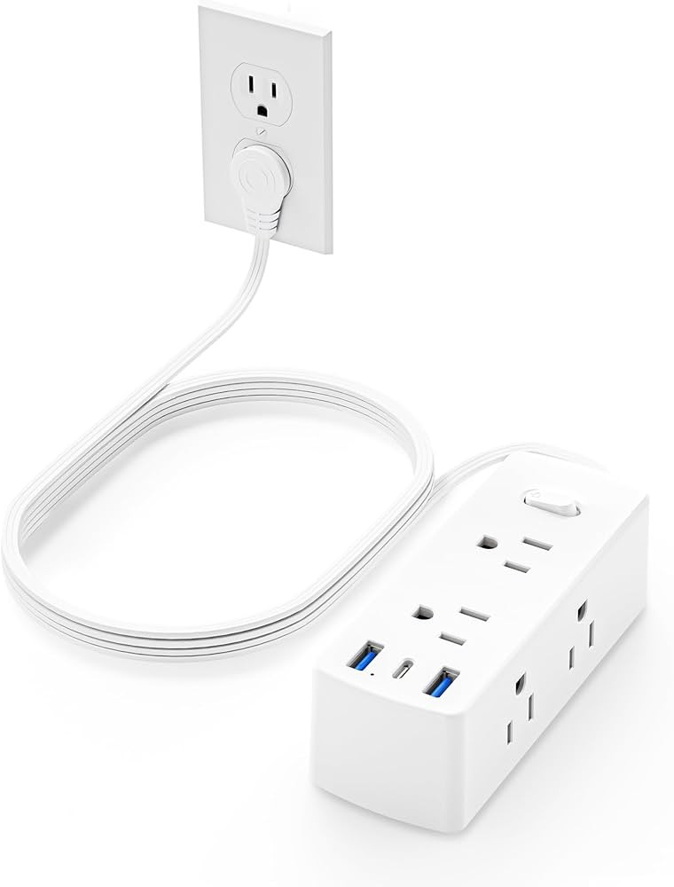 Flat Plug Power Strip, Olcorife Flat Extension Cord 5ft, 6 Outlets 3 USB Ports(1 USB C), 3-Side O... | Amazon (US)