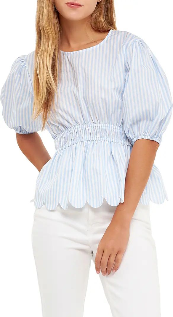 Stripe Puff Sleeve Peplum Top | Nordstrom