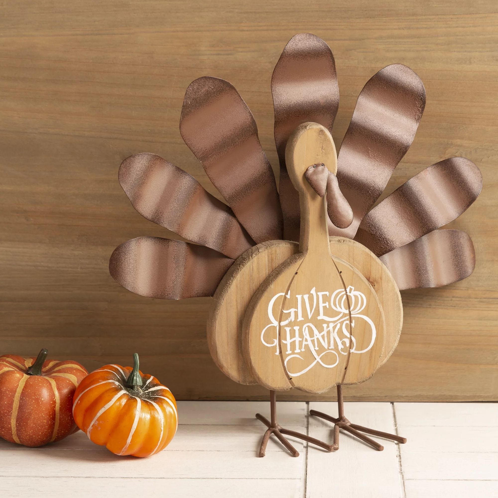 Glitzhome 12 "H Wooden/Metal Turkey Thanksiving Table Decor | Walmart (US)