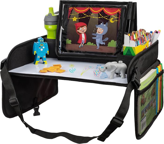 Lusso Gear Car Seat Tray - Dry-Erase Lap Desk for Kids Travel Activities - Snack & Cup Holder for... | Amazon (US)