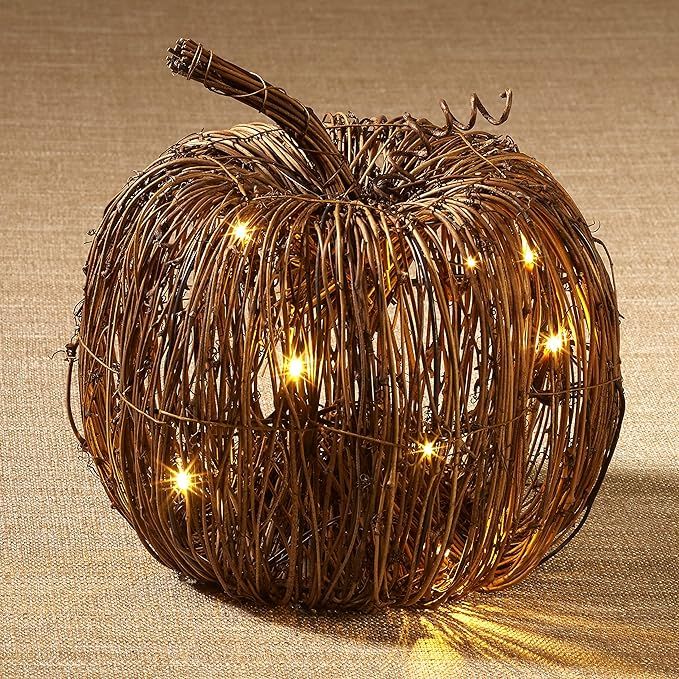 The Lakeside Collection Rattan Lighted Pumpkin - Harvest Halloween Decor for Tabletops, Mantles -... | Amazon (US)