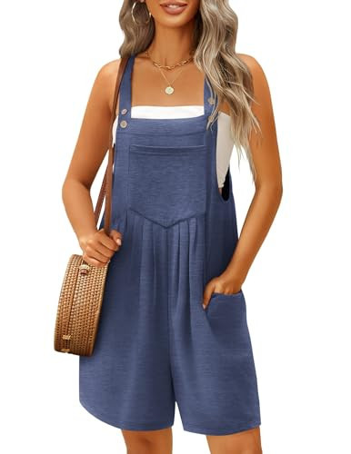 Ekouaer Womens Rompers for Summer Casual Shorts Overalls Sleeveless Adjustable Jumpsuits Beach Vacation Clothes Navy L | Amazon (US)