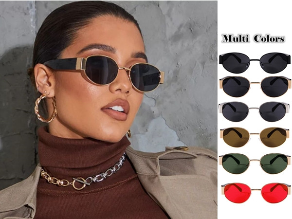 ADE WU Oval Sunglasses for Women Mens 90s Vintage Trendy Designer Glasses Gold Tone Metal Frame T... | Amazon (US)