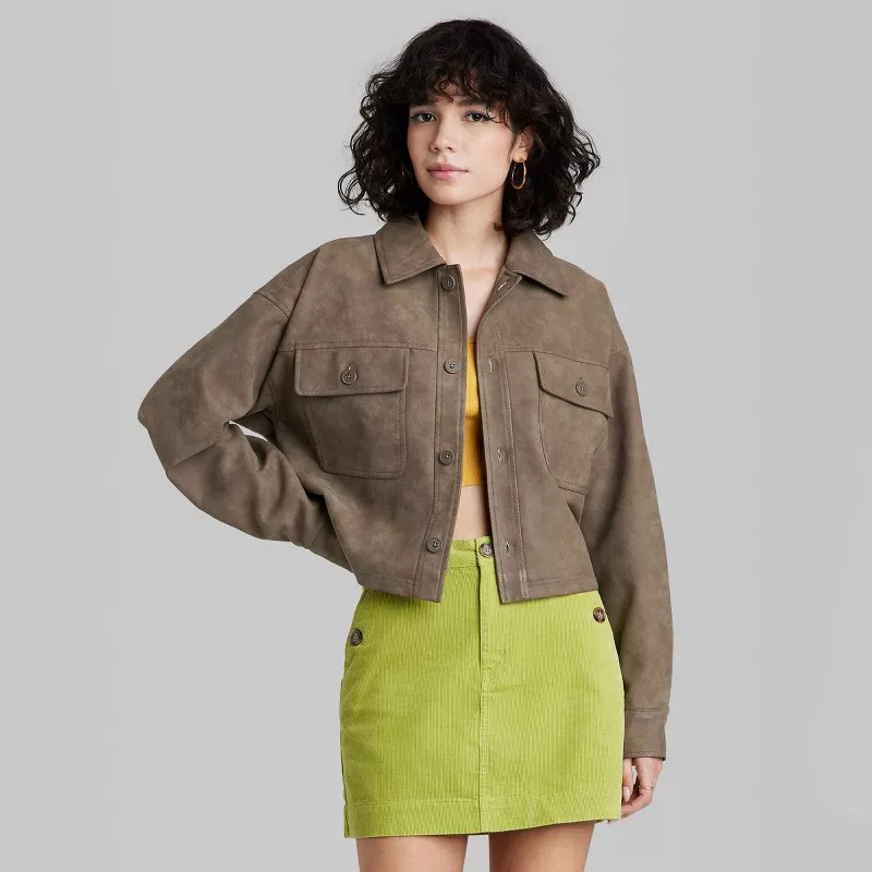 Women's Cropped Faux Leather Shacket - Wild Fable™ | Target