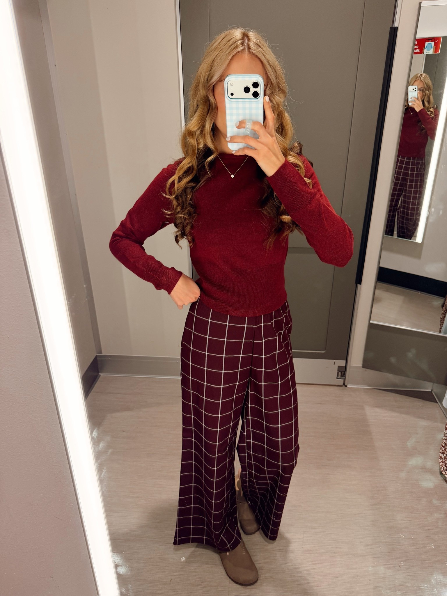 @Target This burgundy sweater paired with windowpane plaid wide-leg pants is such a cute fall combo.

True to size. Linked below!

#LTKWorkwear #LTKSeasonal #LTKootd