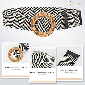 JASGOOD Straw Woven Elastic Stretch Belts Women Raffia Dress Waist Band Boho Ladies Braided Dress... | Amazon (US)