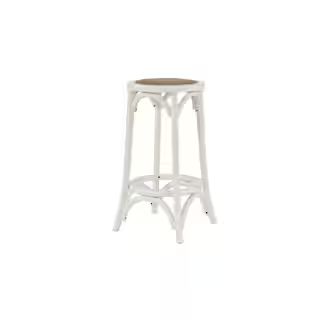 Mavery Ivory Wood Backless Counter Stool with Woven Rattan Seat | The Home Depot