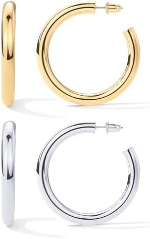 PAVOI 14K Gold Plated Lightweight Chunky Open Hoops for Women | Trendy Gold Hoop Earrings | Amazon (US)