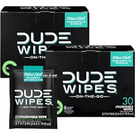 DUDE Wipes On-The-Go Flushable Wet Wipes - 1 Pack, 30 Wipes - Unscented Extra-Large Individually ... | Amazon (US)