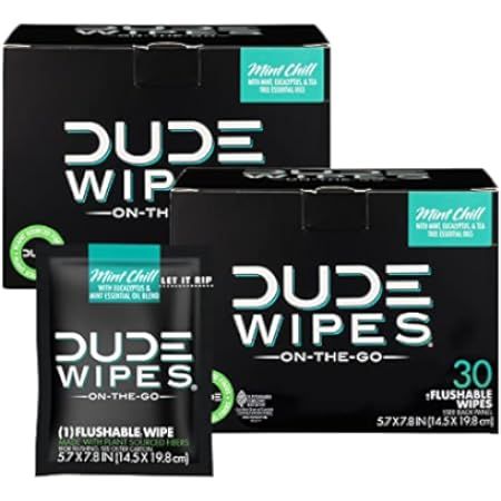 DUDE Wipes On-The-Go Flushable Wet Wipes - 1 Pack, 30 Wipes - Unscented Extra-Large Individually ... | Amazon (US)