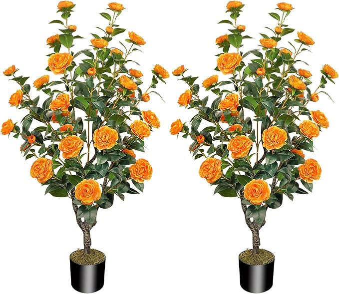 2 Pack 43.3"/3.6FT Artificial Tree with Camellia Flowers Fake Tree with 32 Blooming Flowers Orang... | Amazon (US)
