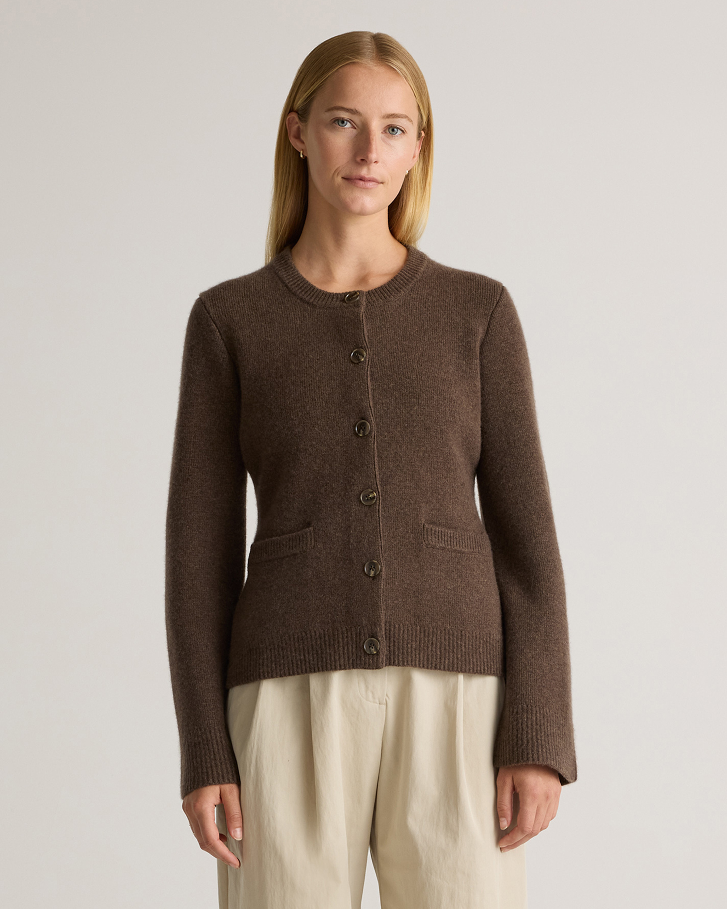Quince | Women's Mongolian Cashmere Structured Cardigan Sweater in Brown, Size Medium | Quince