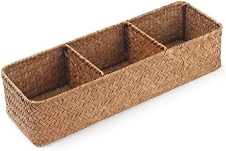DECRAFTS Seagrass Storage Basket 3 Sections Woven Shelf Baskets with Compartment (Natural, 14.6in... | Amazon (US)