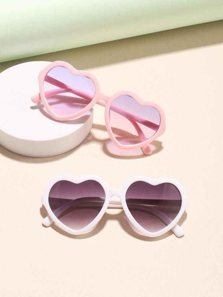 2 Pcs Girl's Little Kids Acrylic Summer Peach Heart Fashion Glasses for Everyday Use | SHEIN