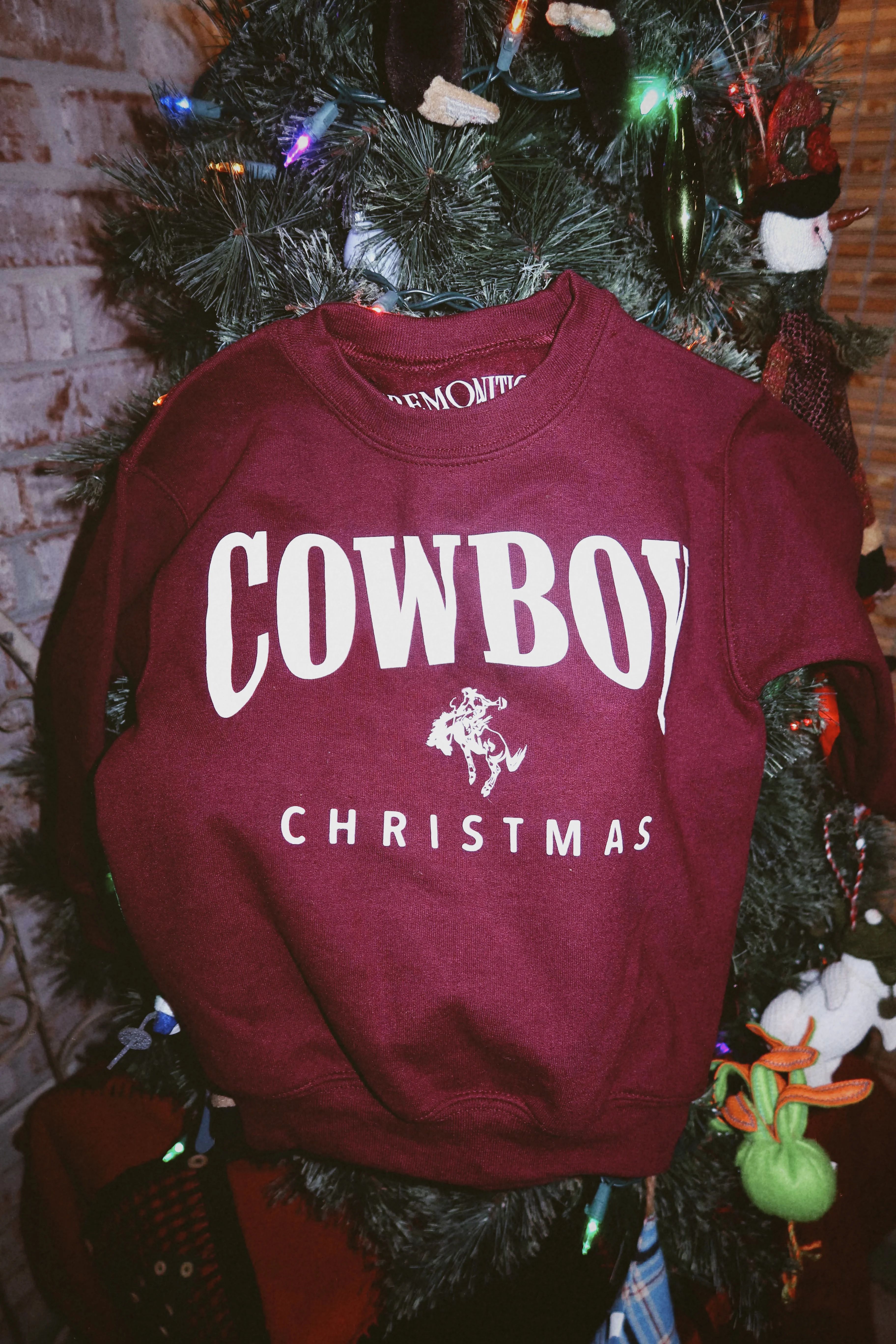 Youth Maroon Cowboy Christmas Crewneck | Premonition Goods