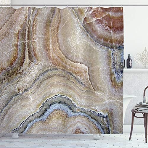 Ambesonne Marble Shower Curtain, Surreal Onyx Stone Surface Pattern Pale Blue Details Picture, Cl... | Amazon (US)