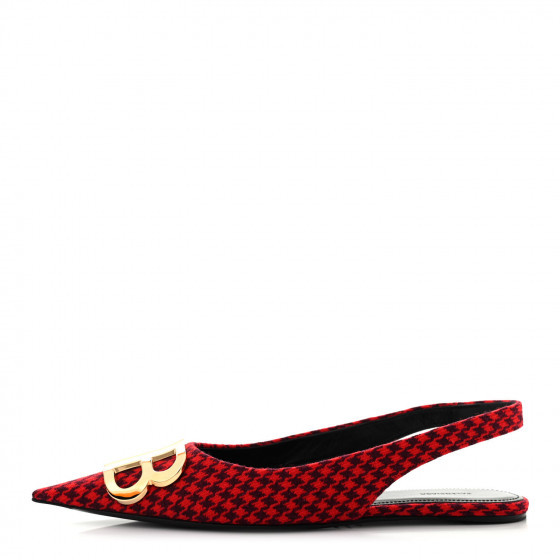 BALENCIAGA Prince Of Wales Tweed BB Knife Pointy Toe Slingback Flats 36 Red Black | Fashionphile